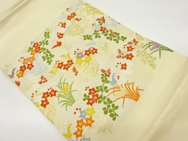 JAPANESE NAGOYA OBI / WOVEN AUTUMN FLOWERS